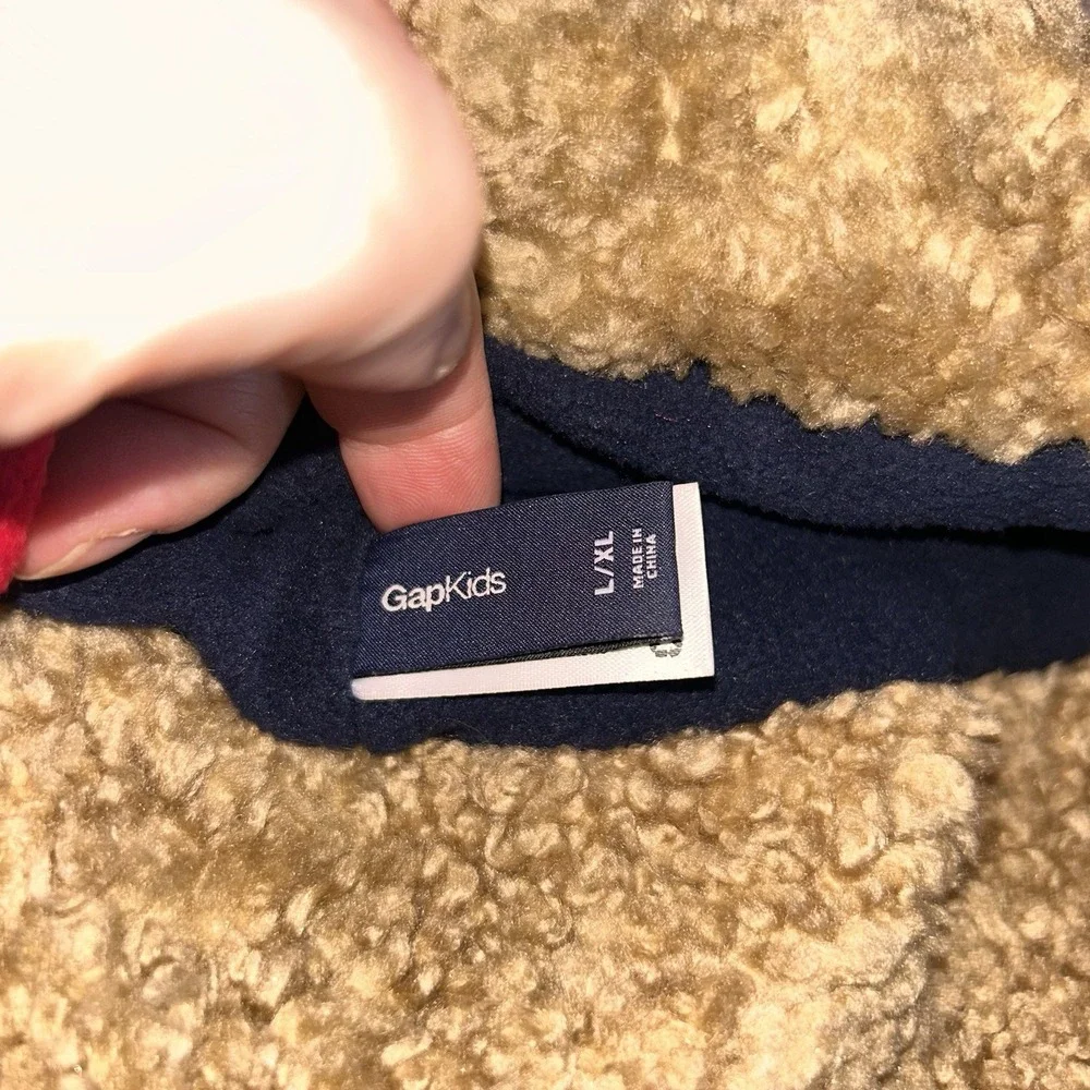 GapKids Red Fleece Faux Shearling Trapper Hat L/XL Boys Girls Winter Warm Navy